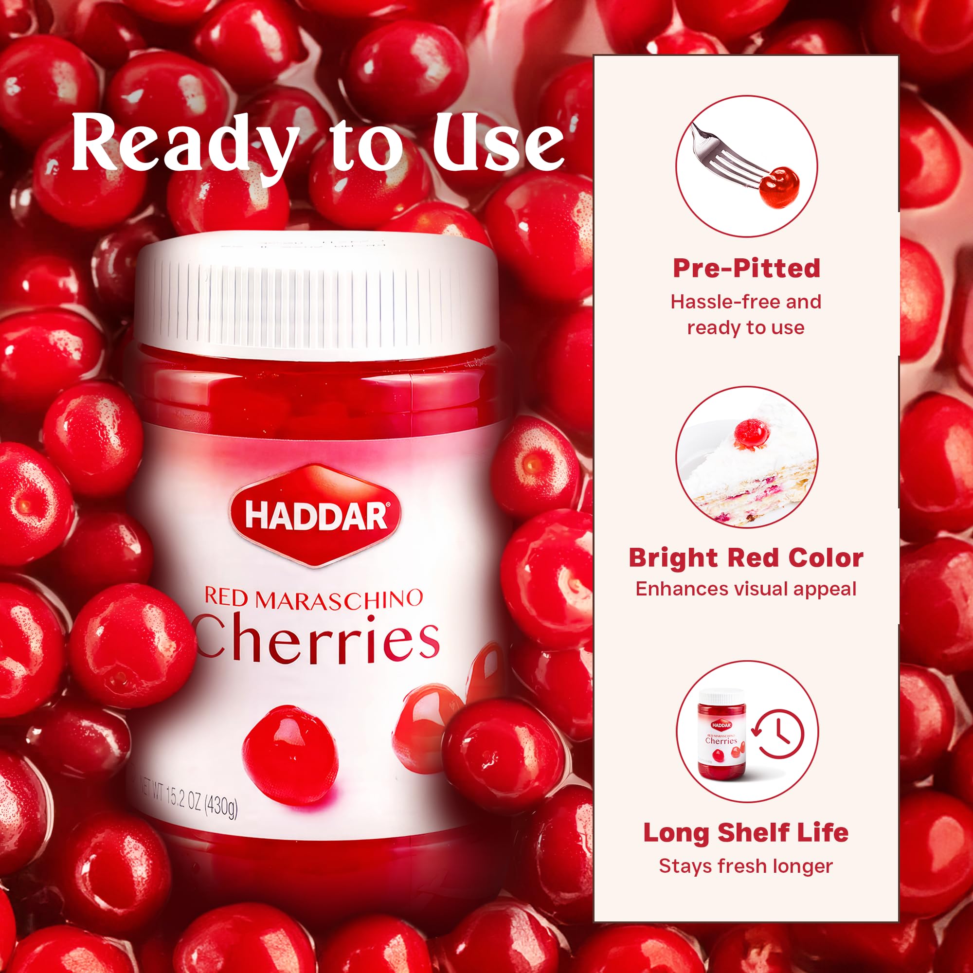 Amazon.com : Haddar Red Maraschino Cherries, 15.2 oz | Old
